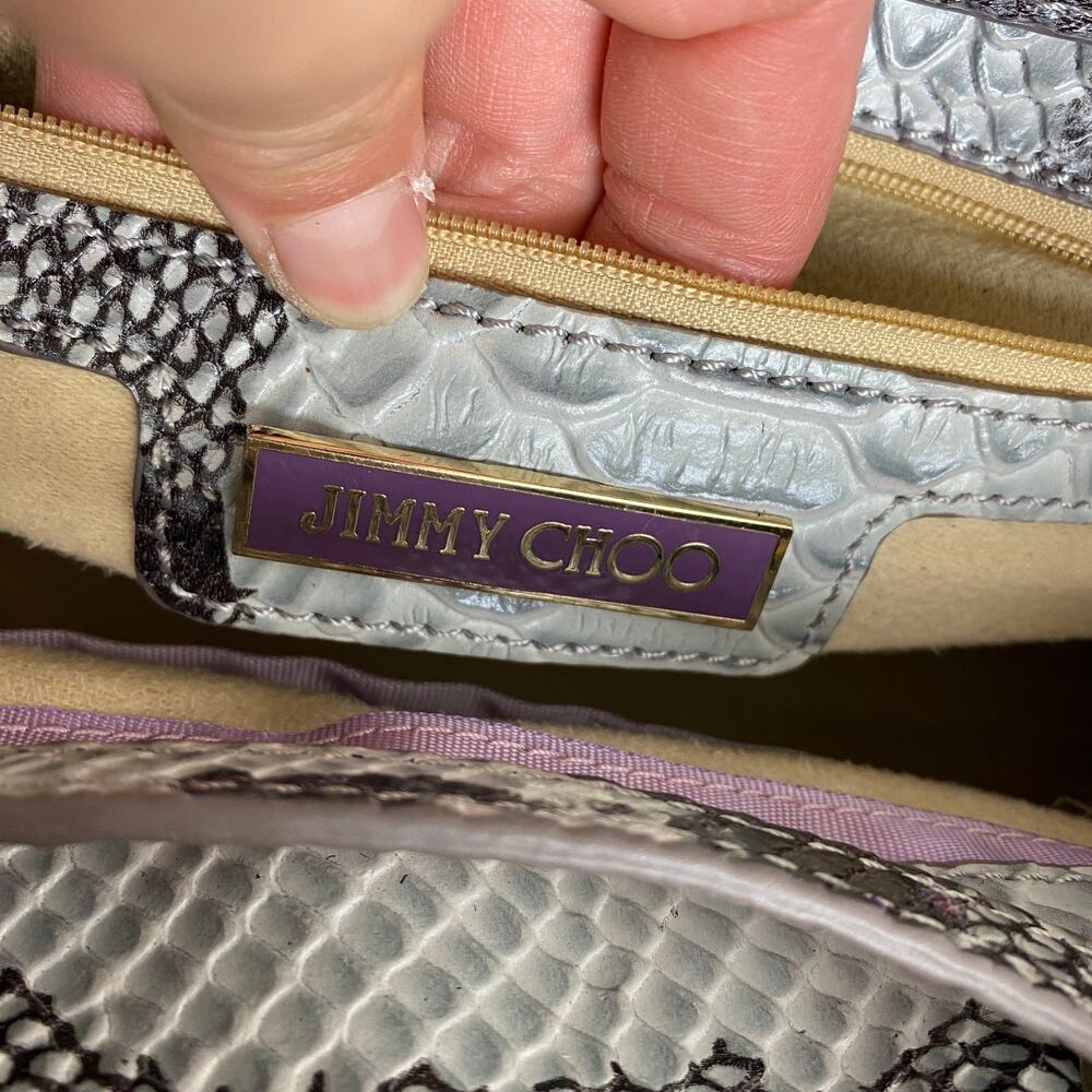 Jimmy Choo Gray and Black Python-Print Leather Top-Handle Shoulder Bag - Picture 7 of 16